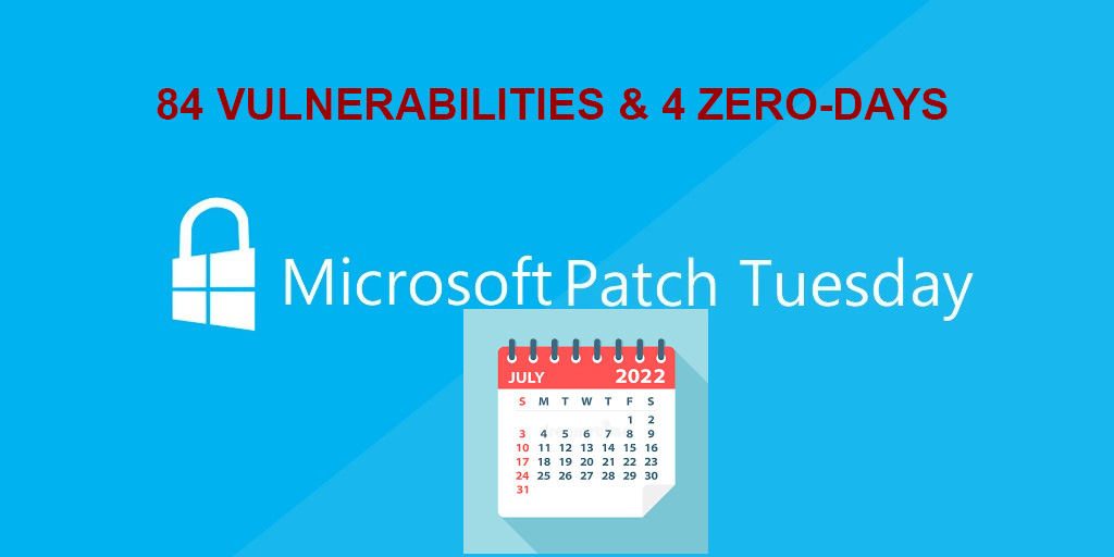 Microsoft July 2022 Patch Tuesday, Correction de 84 failles et 4 critiques zero-day