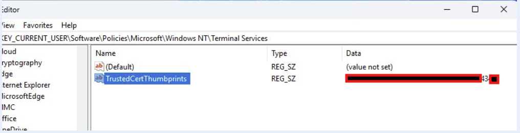 HKCU TrustedCertThumbprints